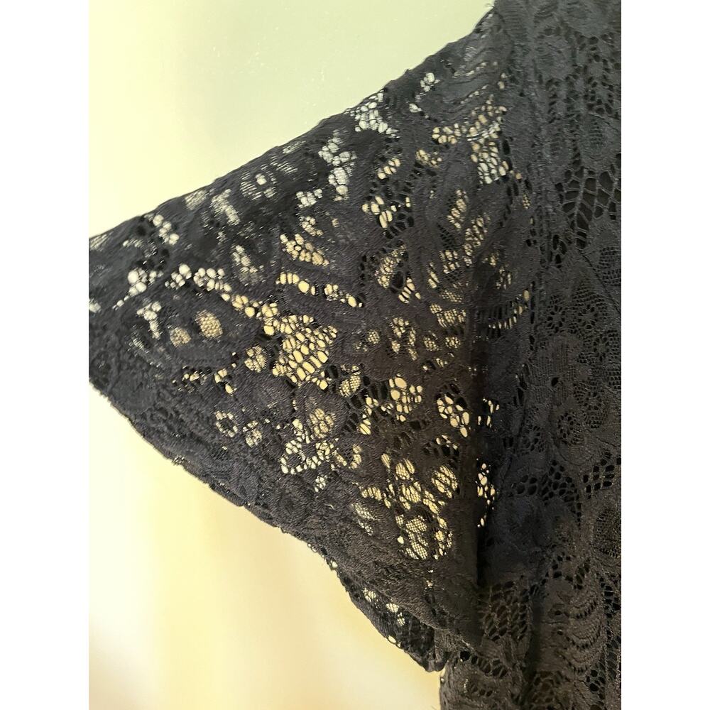 The Pyramid Collection Blouse Womens L Black Lace Sheer Short Sleeve Vintage Top - Picture 3 of 5